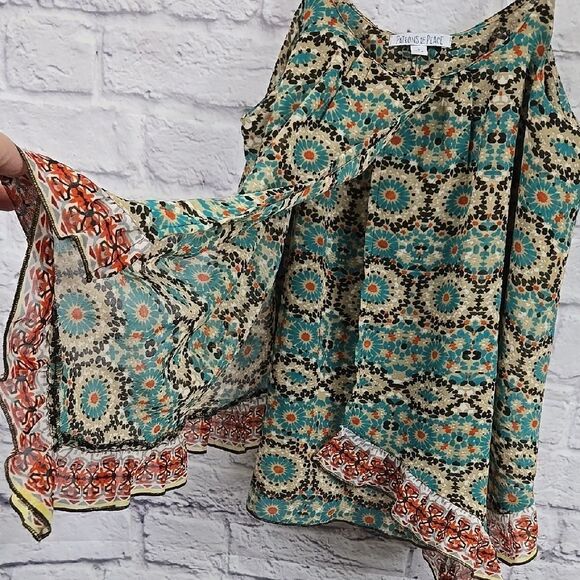 Patrons of Peace Boho Hippie Ruffle Flyaway Blouse Chiffon Strappy Tank Top - Picture 5 of 8